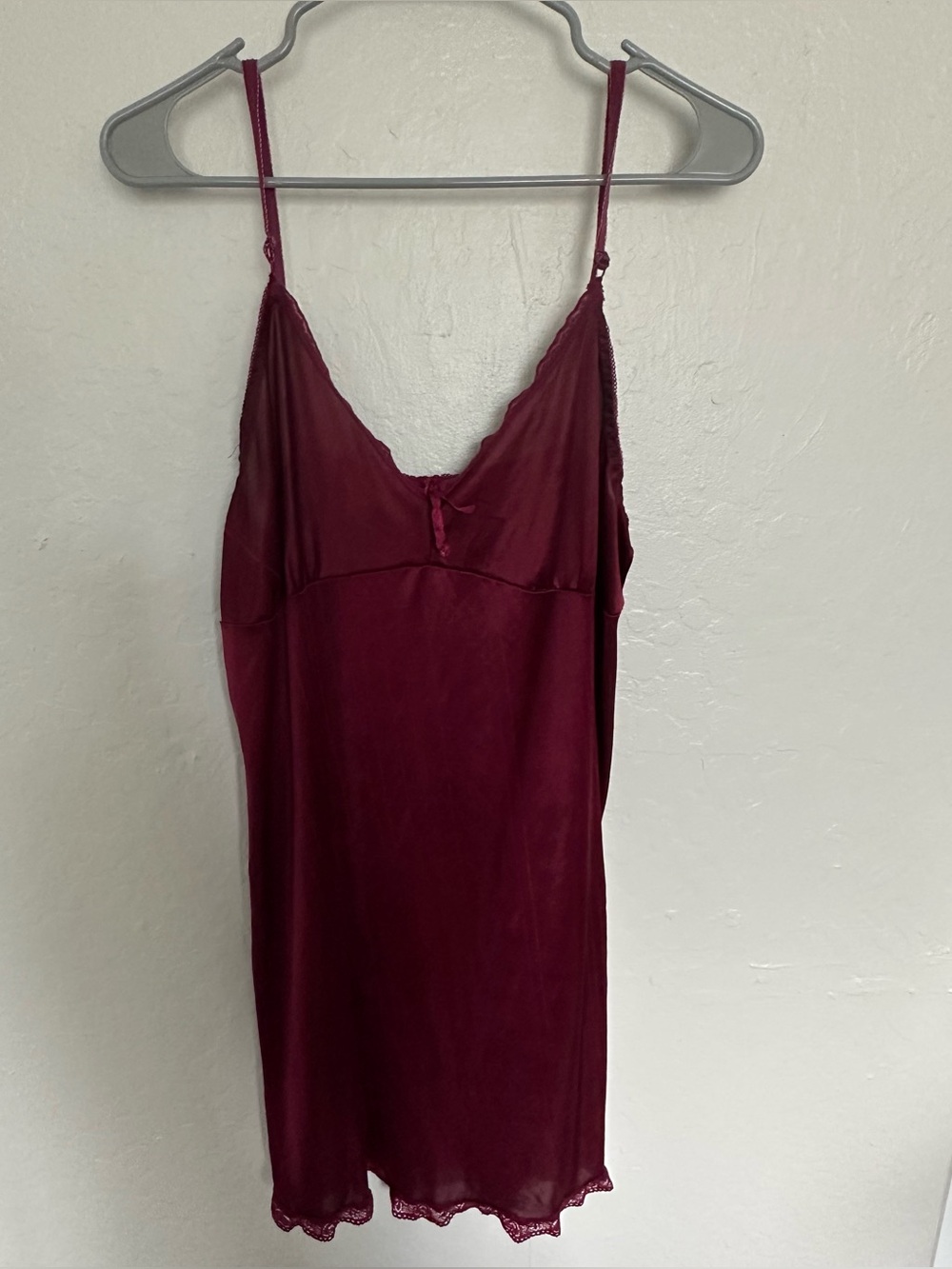 Tracy Burgundy Satin Lace Trim Chemise Nightgown Slip Dress XL